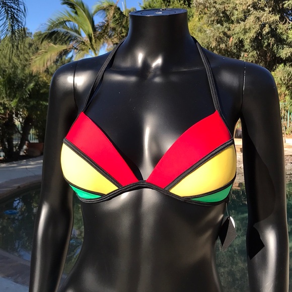 EMPYRE Red/Yellow/Green Push Up Style Bikini Top - Picture 7 of 11